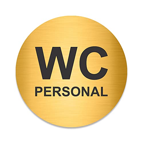 Blacked LaserTEC Leitsysteme - Acryl Schild - Rund 10 cm Durchmesser - Selbstklebend - Gold gebürstet - Metall-Optik - UV beständig - Für Innen und Außen (WC Personal) von Blacked LaserTEC