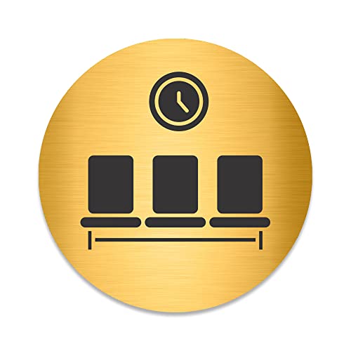 Blacked LaserTEC Leitsysteme - Acryl Schild - Rund 10 cm Durchmesser - Selbstklebend - Gold gebürstet - Metall-Optik - UV beständig - Für Innen und Außen (Wartezimmer Symbol) von Blacked LaserTEC