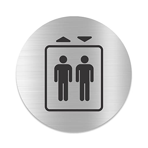 Blacked LaserTEC Leitsysteme - Acryl Schild - Rund 10 cm Durchmesser - Selbstklebend - Silber gebürstet - Metall-Optik - UV beständig - Für Innen und Außen (Aufzug Symbol) von Blacked LaserTEC