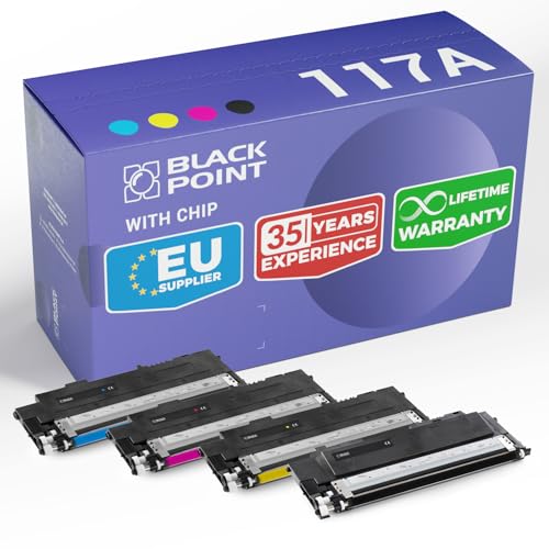 BLACK POINT Toner 4er Set Kompatibel zu HP 117A 43% mehr Effizienz W2070A W2071A W2072A W2073A für HP Color Laser MFP 179fwg MFP 179fnw MFP 178nwg 178nw 150a 150nw von BLACK POINT