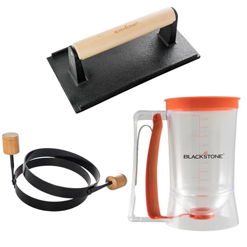 BLACKSTONE 1543 Grillplatte Frühstücksset 4-teilig mit Teigspender, Speckpresse und zwei Eierringen von Blackstone
