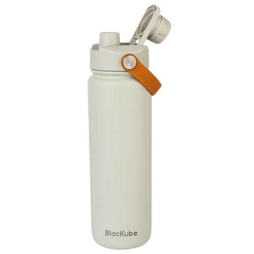 Blackube Edelstahl Trinkflasche 700ml-Thermosflasche Thermoskanne - BPA-Frei, Auslaufsicher, Große Trinkflasche aus Metall für Sport, Schule, Fitness, Outdoor, Camping-Weiß von Blackube