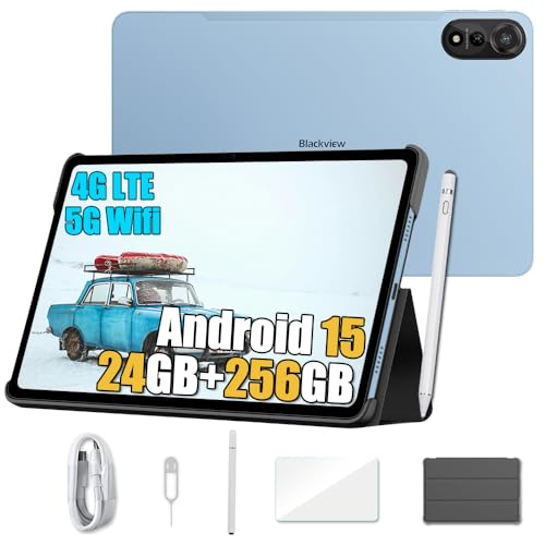Blackview Mega 2 (2025) Android 15 Tablet 12 Zoll, 24GB+256GB/2TB Erweiterung Gaming Tablet, 2.4K FHD+, 4G LTE 5G WiFi, 16MP+8MP, 9000mAh, PC Mode, Hülle + Intelligenter Stift, 2 Jahre Garantie, Blau von Blackview