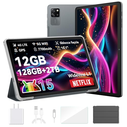 Blackview Tab 60 Pro Tablet Android 15, Dual 4G SIM Tablet PC, 5G WiFi, 12GB RAM + 128GB ROM/2TB TF, 10 Zoll mit Widevine L1, Unisoc T606 Octa-core Gaming, 7700mAh/Face ID/GMS von Blackview