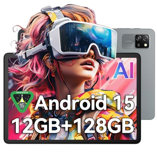 Blackview Tab60 WiFi Tablet 10 Zoll, PC Tablet Android 15, 12GB(4+8Erweiterung) RAM+128GB ROM(2TB TF), Octa Core WiFi 6, 1280 * 800 HD, Widevine L1, 5100mAh, Dual Kamera 5MP+8MP, BT 5.2, GMS von Blackview