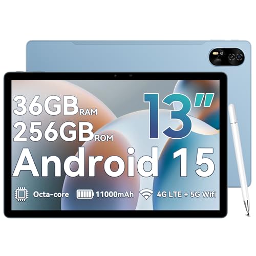 Blackview Tablet Android 15 MEGA8 13 Zoll Tablet mit 36GB RAM+256GB ROM(2TB TF), 50MP+13MP Dual Camera, Dual 4G LTE+5G WiFi 2K FHD Großes Display WideVine L1 Octa Core T620,11000 mAh Akku GPS/Face ID von Blackview