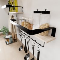 Wandregal Küche 100 % Echtholz Und Metall, Badezimmer Regal Mit Handtuchhalter, Ideal Für Schlafzimmer Wohnzimmer, 2Er Set Wanddekoration von BladeDesignStore