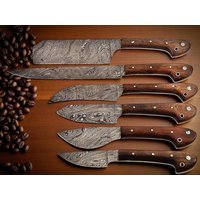 Handgefertigtes Damaststahl Kochmesser-Set Walnussholzgriff, Küchenmesser, Geschenk von Bladehood