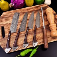 Handgefertigtes Kochmesser-Set Aus Damast-stahl - Griff Walnussholz von Bladehood