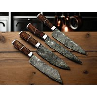 Handgefertigtes Kochmesser-Set Aus Damaststahl - Griffe Walnussholz von Bladehood
