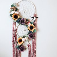 Boho Traumfänger, Sonnenblume 3 Tier Floraler Wandbehang, Großer Traumfänger von BlairBaileyDesign