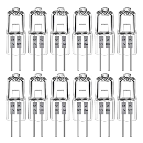 Blakapoo 12 Stück G4 Halogen Glühbirnen 20W 12V, G4 Halogenlampen Clear Capsule 2 Pin Glühbirne, Dimmbare G4 Warmweiß 2700K, für Küchenbeleuchtung, Kronleuchter, Innenbeleuchtung, Schienenbeleuchtung von Blakapoo