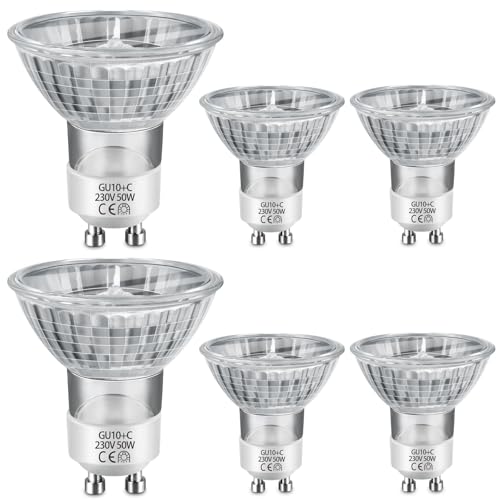 6 Stück Gu10 50W Halogenlampen, Mr16 Glühbirne 230V, Warmweiß Dimmbar 2700K, Breiter Abstrahlwinkel 38°, Halogen Reflektor Glühbirnen für, Garteneinbauleuchten, Badezimmerleuchten, Schrankleuchten von Blakapoo