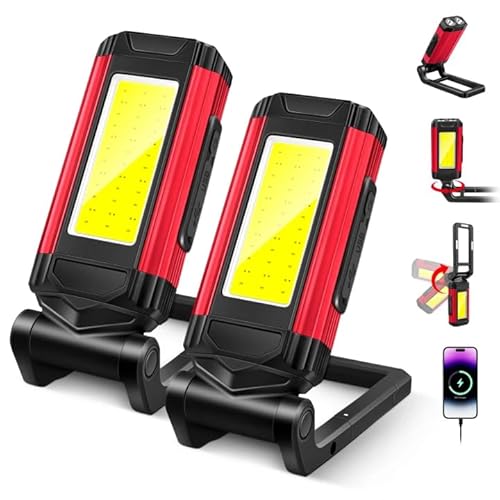 Led Arbeitsleuchte, Werkstattlampe, Taschenlampe Led Aufladbar, Magnetfuß, Wasserdicht, 7 Arbeitsmodi, 360° Drehbarer Halterung und 240° Klappbarem Haken, für Autoreparatur, Werkstatt,Camping, 2 Stück von Blakapoo