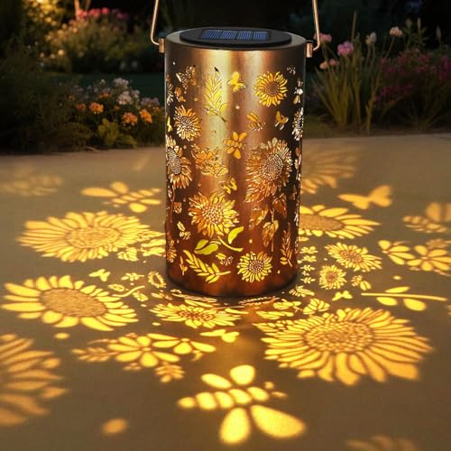 Solarlaterne für Außen, Hängende Gartendekoration Sonnenblumenleuchte, IP65 Wasserdicht Metall Retro LED Solar Licht für Balkon Terrasse Tischplatte Rasen Dekoration, Urlaub Geschenk, 1 Stück von Blakapoo