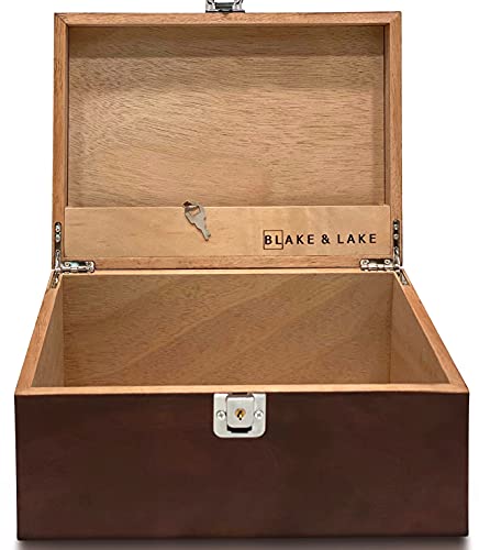 Blake & Lake Aufbewahrungsbox aus Holz mit Verriegelung – dekorativ – Holzkiste mit Klappdeckel Andenkenbox mit Schloss Eiche (dunkle Eiche) von Blake & Lake