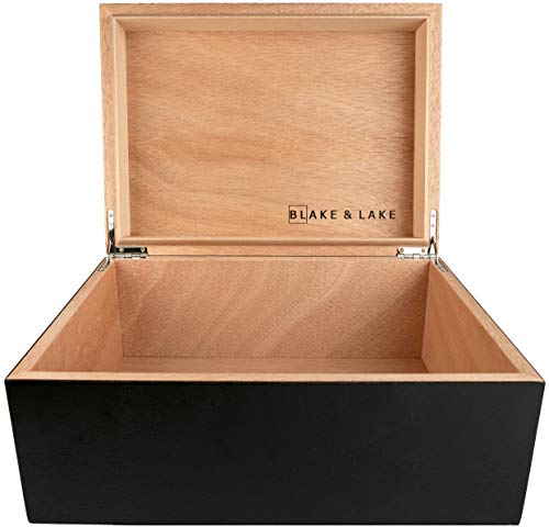 Blake & Lake Große Holzkiste mit Klappdeckel - Holz Aufbewahrungsbox mit Deckel - Schwarze Aufbewahrungsbox aus Holz - Dekoboxen mit Deckel (Mattschwarz) von Blake & Lake