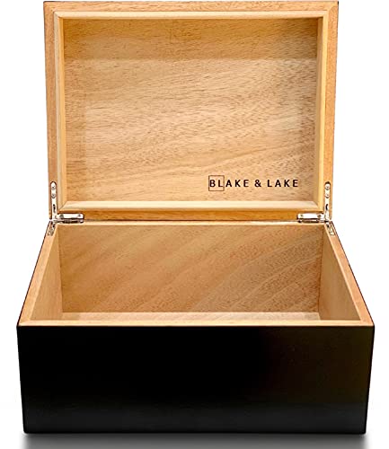 Große Holzkiste mit Scharnierdeckel – Aufbewahrungsbox aus Holz mit Deckel – Schwarze Holzkiste – Aufbewahrungsbox aus Holz – dekorative Boxen mit Deckel (schwarz) von Blake & Lake