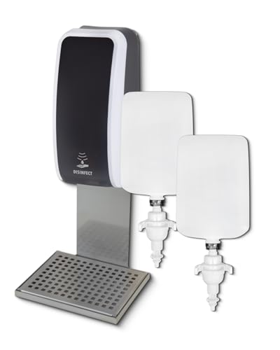 Blanc HYGIENIC Desinfektionsspender Cosmos – Spender mit Sensor für Wandmontage, Auffangschale und 2 x 1 Liter Desinfektionsmittel für ca. 2000 Anwendungen, Schwarz und Weiß von Blanc HYGIENIC