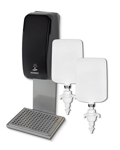 Blanc HYGIENIC Desinfektionsspender Cosmos – Spender mit Sensor für Wandmontage, Auffangschale und 2 x 1 Liter Desinfektionsmittel für ca. 2000 Anwendungen, Schwarz von Blanc HYGIENIC