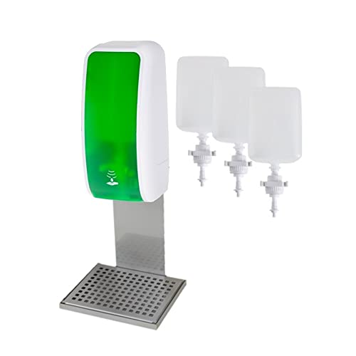 Blanc HYGIENIC Desinfektionsspender Cosmos – Spender mit Sensor, Tischständer und 3 x 1 Liter Desinfektionsmittel, ergiebige Händedesinfektion für ca. 3000 Anwendungen, Grün und Weiß von Blanc HYGIENIC