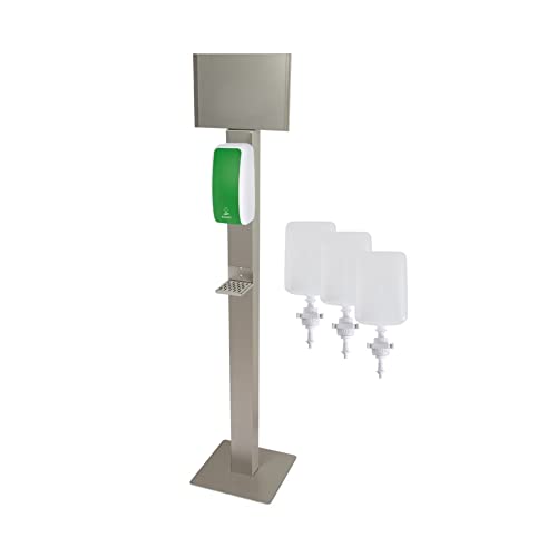 Blanc HYGIENIC Desinfektionsspender Cosmos – Spender mit Sensor und Standfuß, Spender stehend und 3X 1 Liter Desinfektionsmittel, Händedesinfektion für ca. 3.000 Anwendungen, Weiß und Grün von Blanc HYGIENIC