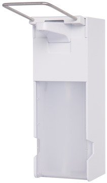 Blanc HYGIENIC Desinfektionsspender FIX – Armhebel-Spender mit Edelstahl-Bedienhebel, Euro Spender inkl. Leere 1 Liter Flasche zum Selbstbefüllen, Spender mit langem Bedienhebel, Weiß von Blanc HYGIENIC