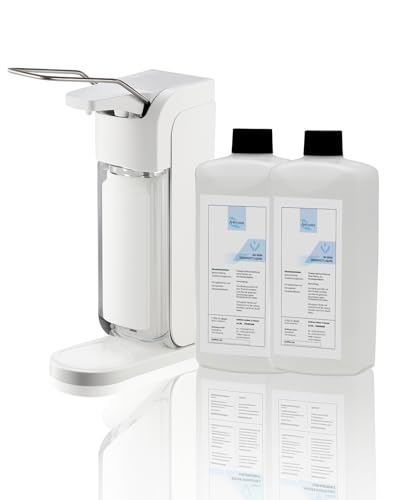 Blanc HYGIENIC Desinfektionsspender Universal – Armhebel-Spender, Abtropfschale und 2 x 500 ml Desinfektionsmittel, ergiebige Händedesinfektion, Dosierung einstellbar, Weiß von Blanc HYGIENIC