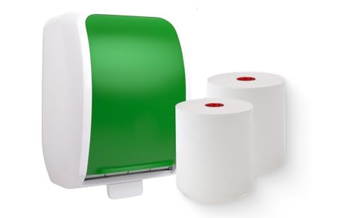 Blanc HYGIENIC Set: Handtuchrollenspender Autocut, Blanc Cosmos 2 Handtuchrollen Premium TAD - PRODUKTSET Farbe Grün/Weiß von Blanc HYGIENIC