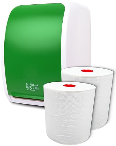 Blanc HYGIENIC Set: Handtuchrollenspender Sensor, berührungslos, Blanc Cosmos 2 Handtuchrollen Premium TAD - PRODUKTSET Farbe Grün/Weiß von Blanc HYGIENIC