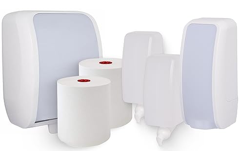 Blanc HYGIENIC KOMPLETT-Set Waschraum MANUELL: Handtuchrollenspender AUTOCUT + 2 TAD Handtuchrollen + Schaumseifenspender MANUELL+ 2 Kartuschen Farbe Weiß von Blanc HYGIENIC