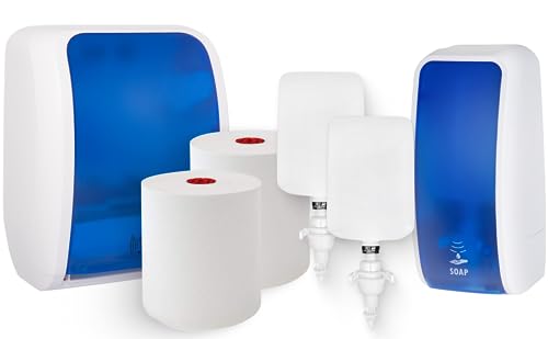 Blanc HYGIENIC KOMPLETT-Set Waschraum Sensor: Handtuchrollenspender Sensor + 2 TAD Handtuchrollen + Schaumseifenspender Sensor + 2 Kartuschen Farbe Blau/Weiß von Blanc HYGIENIC