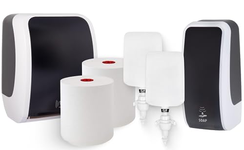 Blanc HYGIENIC KOMPLETT-Set Waschraum Sensor: Handtuchrollenspender Sensor + 2 TAD Handtuchrollen + Schaumseifenspender Sensor + 2 Kartuschen Farbe Schwarz/Weiß von Blanc HYGIENIC