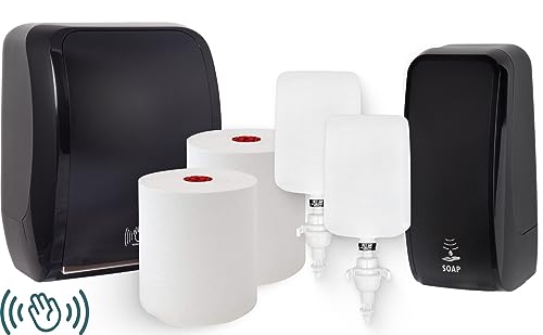 Blanc HYGIENIC KOMPLETT-Set Waschraum Sensor: Handtuchrollenspender Sensor + 2 TAD Handtuchrollen + Schaumseifenspender Sensor + 2 Kartuschen Farbe Schwarz von Blanc HYGIENIC