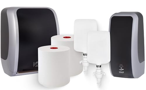 Blanc HYGIENIC KOMPLETT-Set Waschraum Sensor: Handtuchrollenspender Sensor + 2 TAD Handtuchrollen + Schaumseifenspender Sensor + 2 Kartuschen Farbe Silber/Schwarz von Blanc HYGIENIC