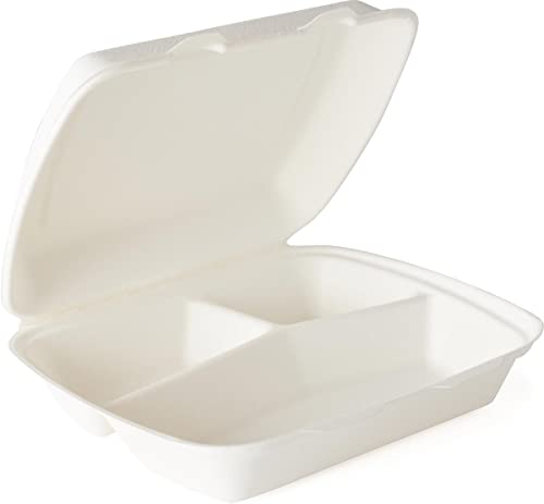 Blanc HYGIENIC Menübox 2-geteilt – 200x Lunchboxen, biologisch abbaubare Dinnerboxen aus Bagasse, umweltfreundliche Menüschale für to go und take away Essen, mittel-groß von Blanc HYGIENIC