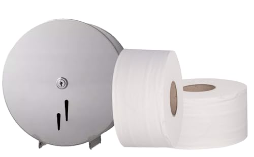 Blanc HYGIENIC Jumbo Toilettenpapier-Spender Maxi – Toilettenpapierhalter für Wandmontage, Set mit 1x Klopapierhalter inkl. 6X Toilettenpapier Jumbo-Rollen, 2-lagig, Edelstahl matt von Blanc HYGIENIC