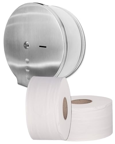 Blanc HYGIENIC Jumbo Toilettenpapier-Spender Maxi – Toilettenpapierhalter für Wandmontage, Set mit 1x Klopapierhalter inkl. 2X Toilettenpapier Jumbo-Rollen, 2-lagig, Edelstahl matt von Blanc HYGIENIC