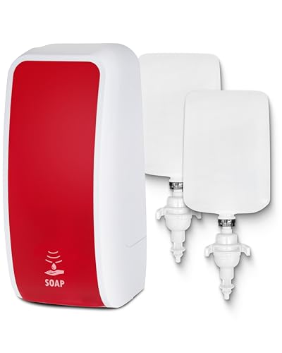 Blanc HYGIENIC Schaumseifen-Spender Cosmos– Seifenspender mit Sensor für Wand-Montage und 2 x 1 Liter Handseife, ergiebige Seife für ca. 7500 Anwendungen, Rot und Weiß von Blanc HYGIENIC