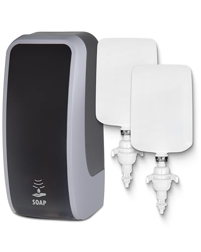 Blanc HYGIENIC Schaumseifen-Spender Cosmos– Seifenspender mit Sensor für Wand-Montage und 2 x 1 Liter Handseife, ergiebige Seife für ca. 7500 Anwendungen, Schwarz und Silber von Blanc HYGIENIC