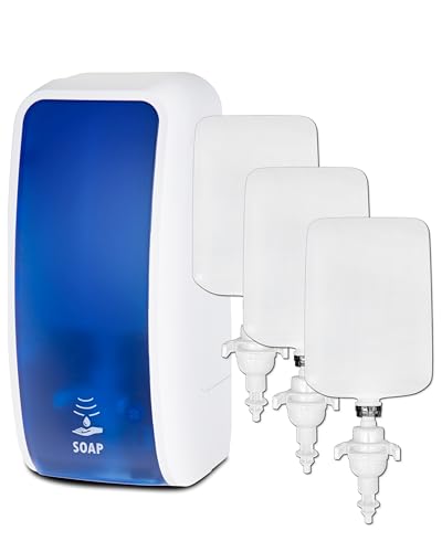 Blanc HYGIENIC Schaumseifen-Spender Cosmos – Seifenspender mit Sensor für Wandmontage und 3X 1 Liter Handseife antibakteriell, ergiebige Seife für ca. 7.500 Anwendungen, Weiß und Blau von Blanc HYGIENIC