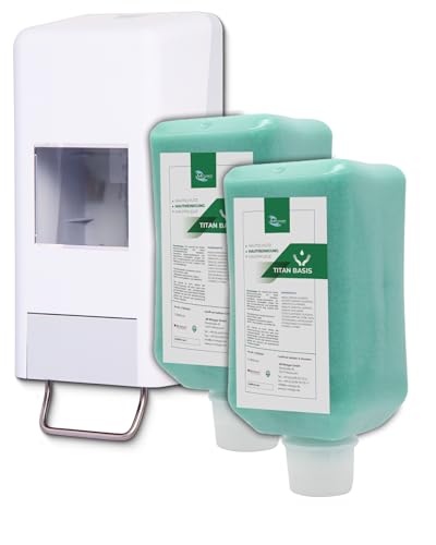 Blanc HYGIENIC Softflaschenspender inkl. 2X 2 Liter Vakuumflaschen Titan Basis Handreinigungspaste Viskose von Blanc HYGIENIC