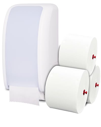 Blanc HYGIENIC Toilettenpapier-Spender Set Cosmos – 1 Spender für Einzelblatt Toilettenpapier inklusive 32 Klopapier-Rollen 3-lagig, für Wand-Montage, Weiß von Blanc HYGIENIC