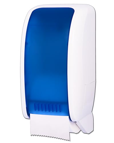Cosmos Toilettenpapierspender Doppelrolle - ABS-Kunststoff - Abschließbar - Einzelblattabriss - Restrollenfunktion - Wandmontage - Spender für Cosmos Toilettenpapierrollen - Weiß/Blau von Blanc HYGIENIC