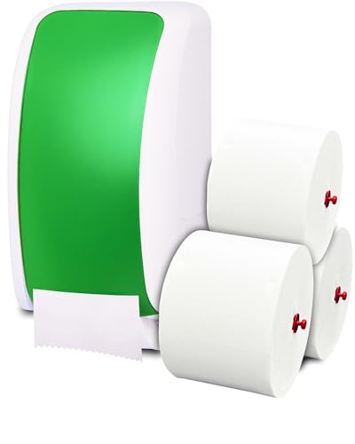 Cosmos Toilettenpapierspender Doppelrollen Set - 1 Spender für Cosmos Toilettenpapierrollen + 360m Toilettenpapier- 3 lagig - Ultra ERGIEBIG wie 26 übliche Rollen - Wandmontage, Weiß/Grün von Blanc HYGIENIC