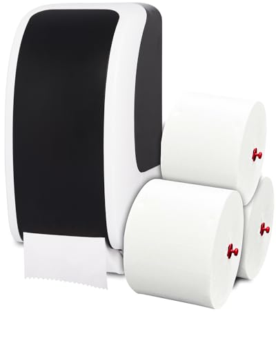 Cosmos Toilettenpapierspender Doppelrollen Set - 1 Spender für Cosmos Toilettenpapierrollen + 360m Toilettenpapier- 3 lagig - Ultra ERGIEBIG wie 26 übliche Rollen - Wandmontage, Weiß/Schwarz von Blanc HYGIENIC