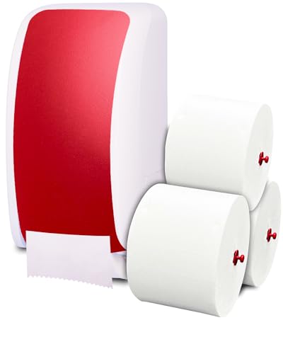 Cosmos Toilettenpapierspender Doppelrollen Set - 1 Spender für Cosmos Toilettenpapierrollen + 360m Toilettenpapier- 3 lagig - Ultra ERGIEBIG wie 26 übliche Rollen - Wandmontage, Weiß/Rot von Blanc HYGIENIC