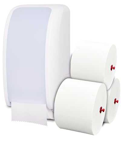 Toilettenpapier-Spender Doppelrollen Set Cosmos - 1 Spender für Toilettenpapier + 4 x 90m Klopapier Rollen - 3 lagig - Einzelblattabriss - Wand Montage von Blanc HYGIENIC