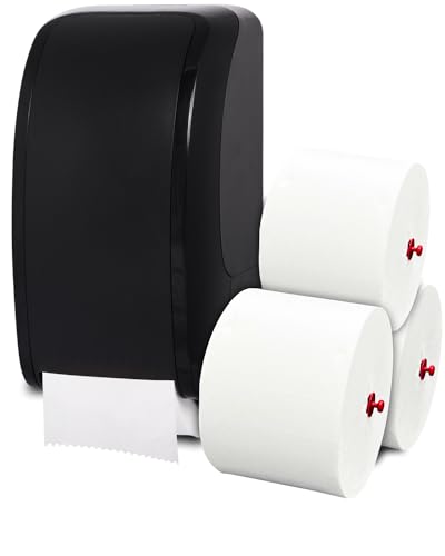 Toilettenpapier-Spender Doppelrollen Set Cosmos - 1 Spender für Toilettenpapier + 4 x 90m Klopapier Rollen - 3 lagig - Einzelblattabriss - Wand Montage von Blanc HYGIENIC