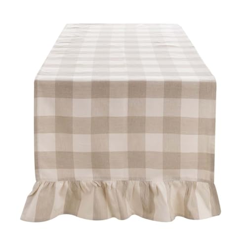 Blanc Mariclò Tischläufer aus Baumwollmischgewebe mit Rüschen "Bolgheri", Shabby Chic 50x170 cm NATURALE von Blanc Mariclo